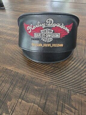Harley-Davidson Black Leather Motorcycle Cap with Embroidered Logo